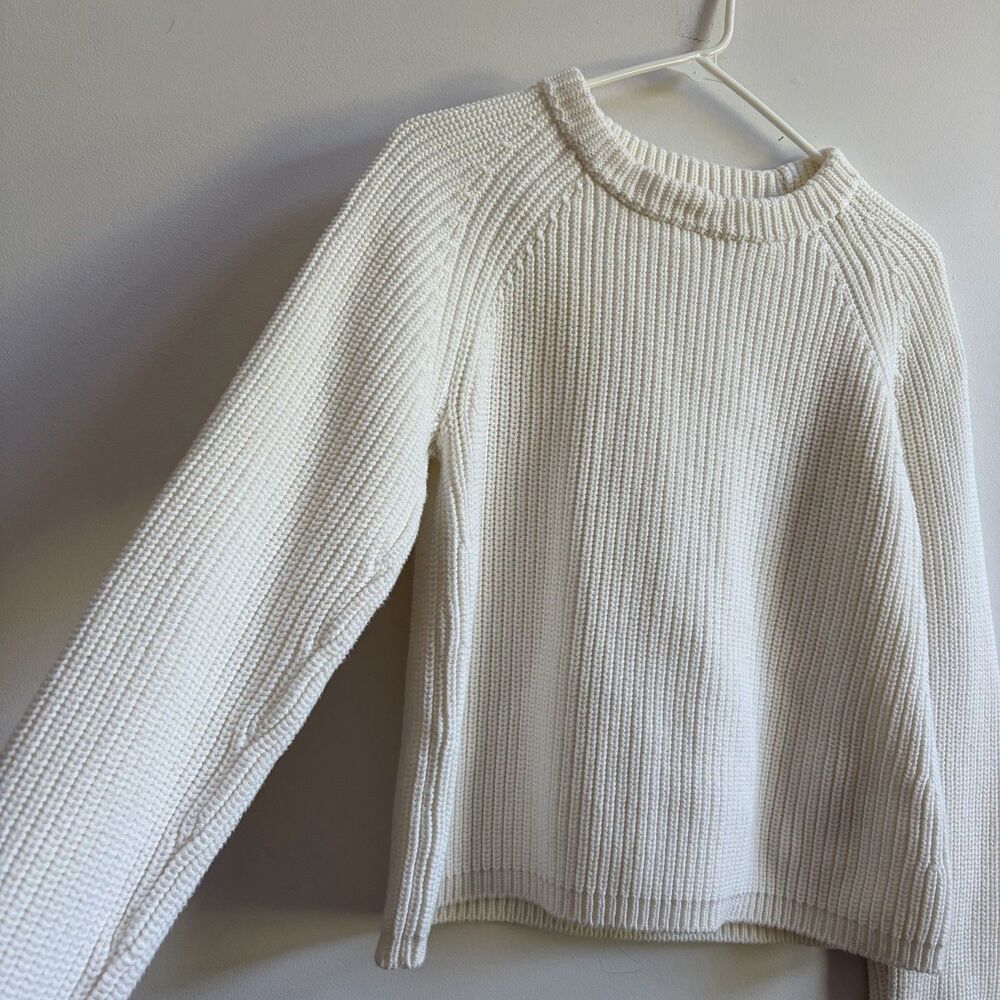 Quince Women 100% Organic Cotton Fisherman Crew Sweater Sleeved Top Ivory M - Picture 5 of 9